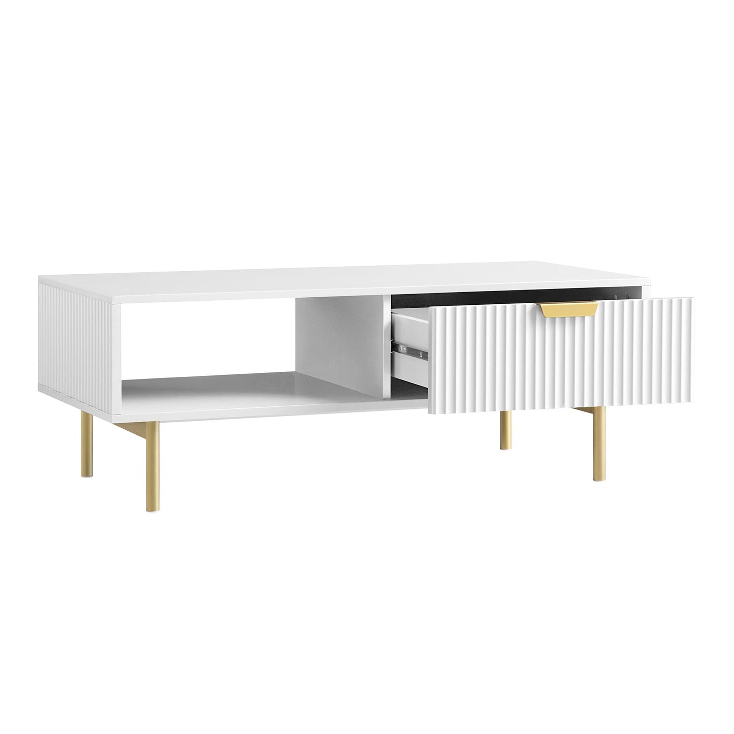 Richmond Ridged Coffee Table with Drawer, Matte White