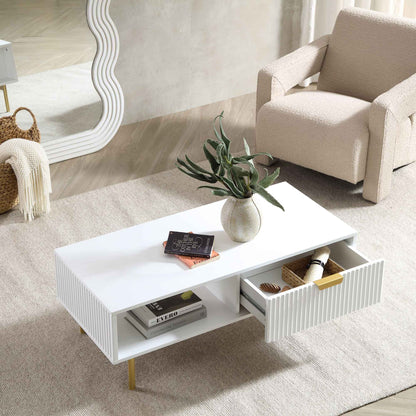 Richmond Ridged Coffee Table with Drawer, Matte White
