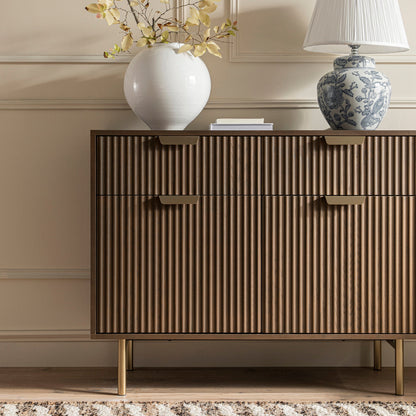 Richmond Ridged 2-Door Cabinet with Drawers, Dark Ash