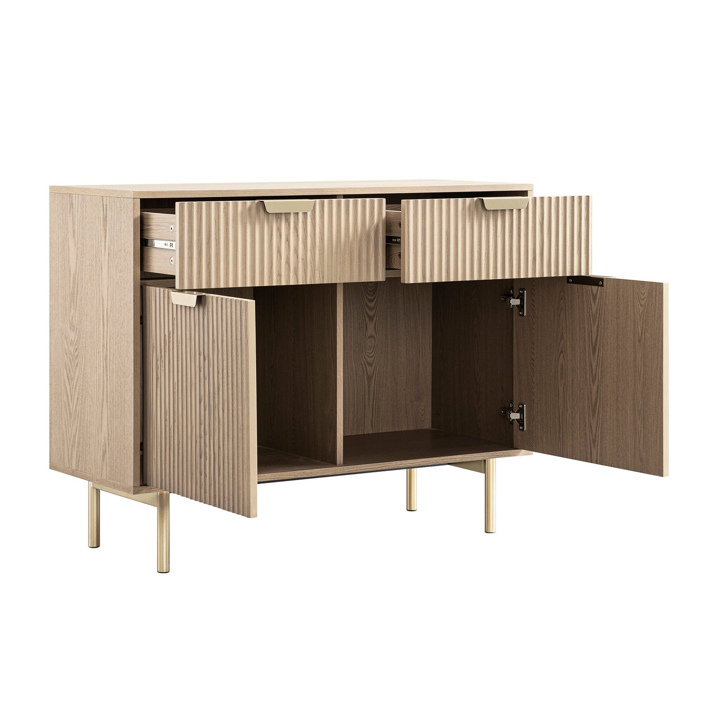 Richmond Ridged 2-Door Cabinet with Drawers, Light Ash
