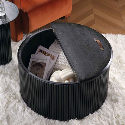 Maru Oak Round Coffee Table with Storage, Black
