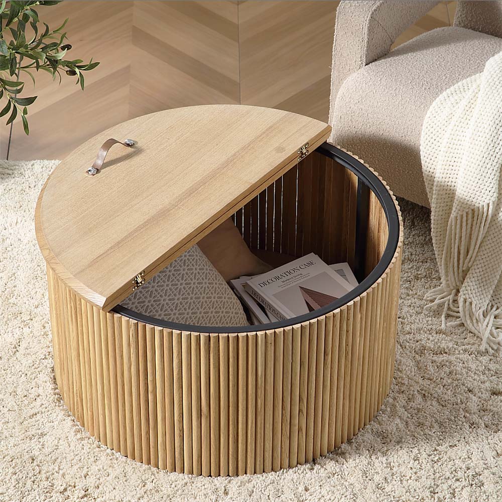 Maru Oak Round Coffee Table with Storage, Oak