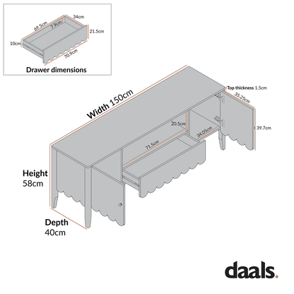 Henley Scalloped Edge 150cm Wide TV Unit, Sage Green