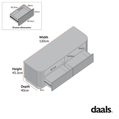 Maru 120cm TV Unit with Drawers, Sage Green