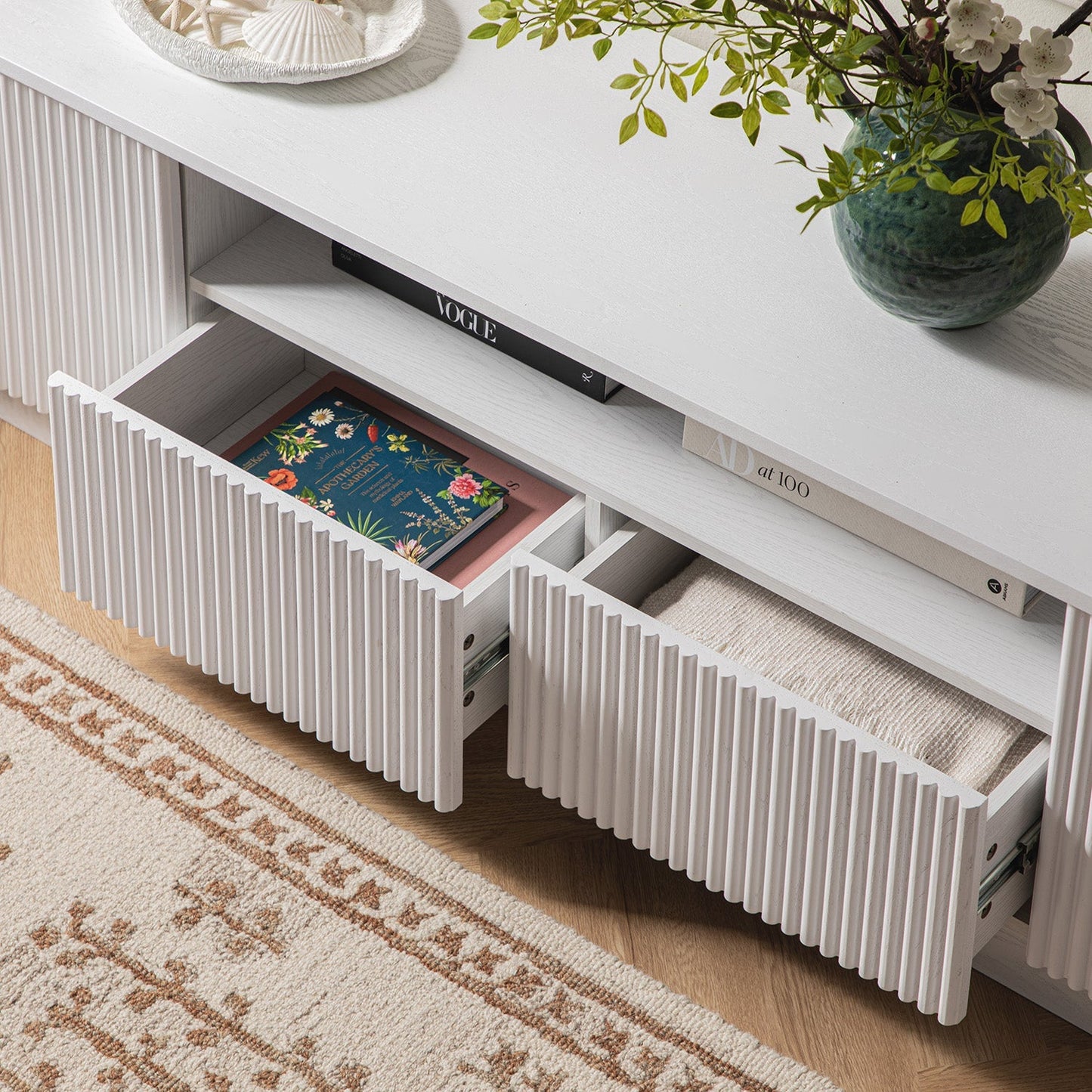 Maru 200cm Wide TV Unit with Drawers, Washed White