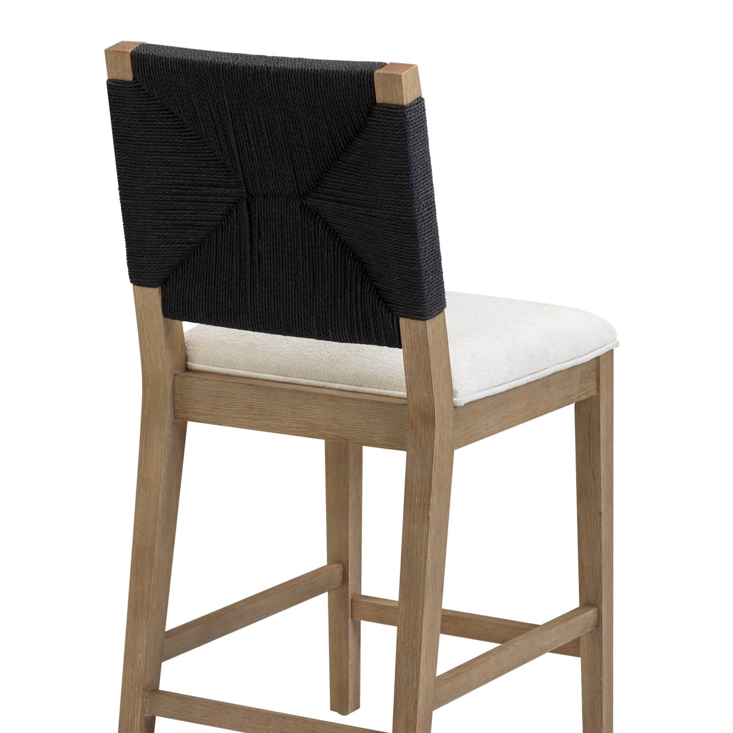 Beacon Bohemian Boucle Bar Stool, Upholstered Counter Height Chair with Solid Wood Frame and Woven Seagrass Back