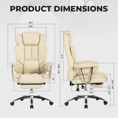 Beige Bonded Leather 360° Swivel Ergonomic High Back Office Recliner with Lumbar Support, Footrest, Adjustable Height
