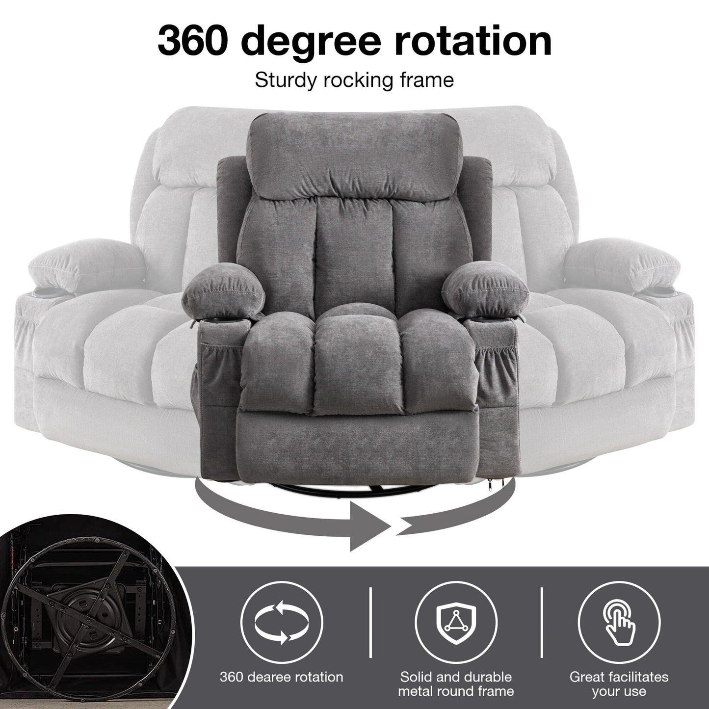 Beige Swivel Recliner with Massage, Heat & USB Charging