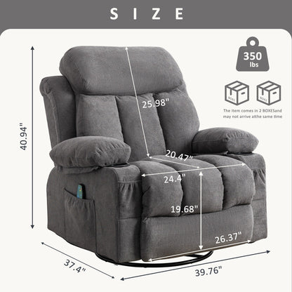Beige Swivel Recliner with Massage, Heat & USB Charging