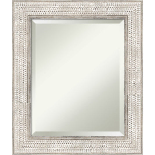 Beveled Wood Bathroom Wall Mirror - Trellis Silver Frame - Trellis Silver