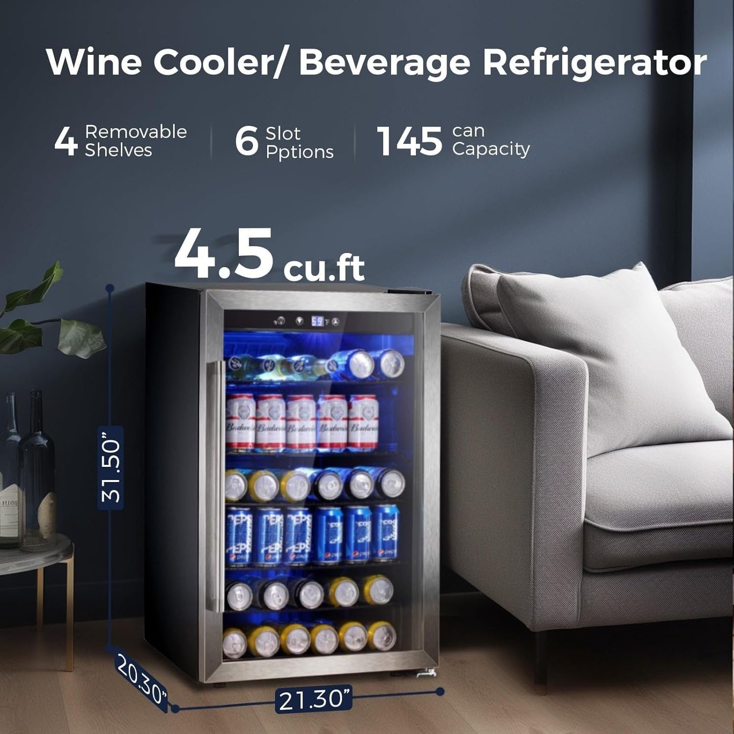 Beverage Refrigerator Cooler-145 Can Mini Fridge
