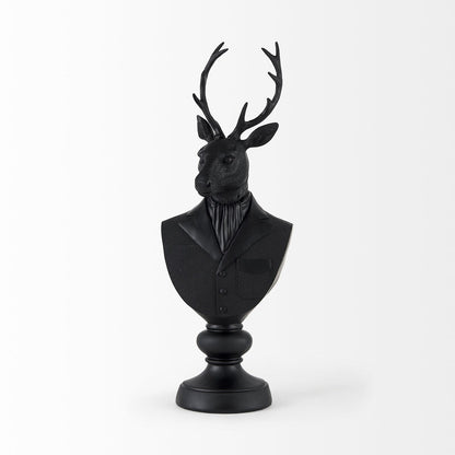Black Resin Suited Deer Bust Sculpture - 6 W x 8 D x 23 H