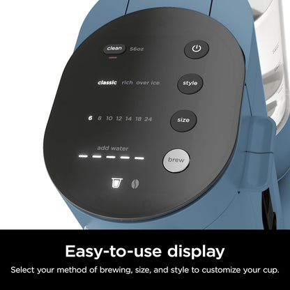 Blue Single-Serve Coffee Maker, K-Cup Compatible, 56oz Reservoir, 6-24oz Brew Sizes, Compact