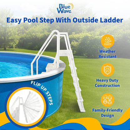 Blue Wave Easy Pool Step With Outside Ladder for Above Ground Pools - 32.5 in. W x 56 in. D x 81 in. H