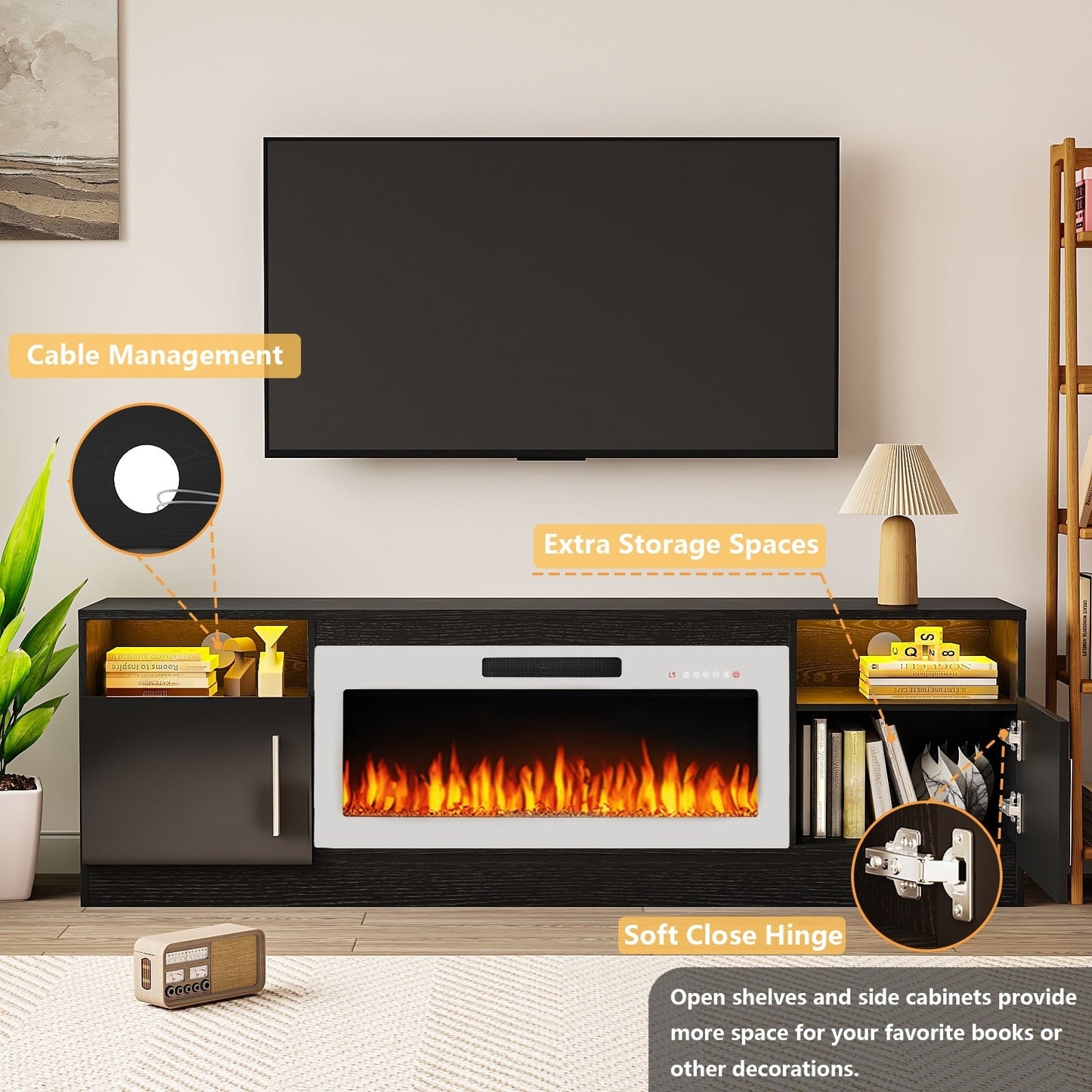 Bossin 70 Fireplace TV Stand with 36 Electric Fireplace, TV Stand for TVs Up to 80, 16 Colors LED Lights/Entertainment Center