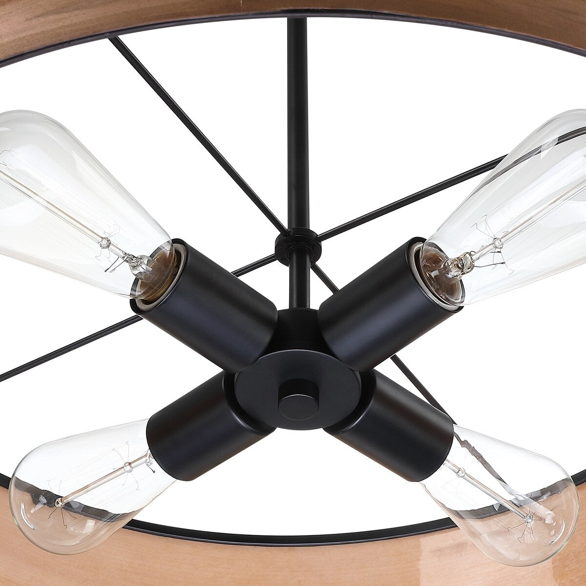 Breaux 4-Light Wood Veneer Drum Chandelier with Black Canopy - 22 in. W