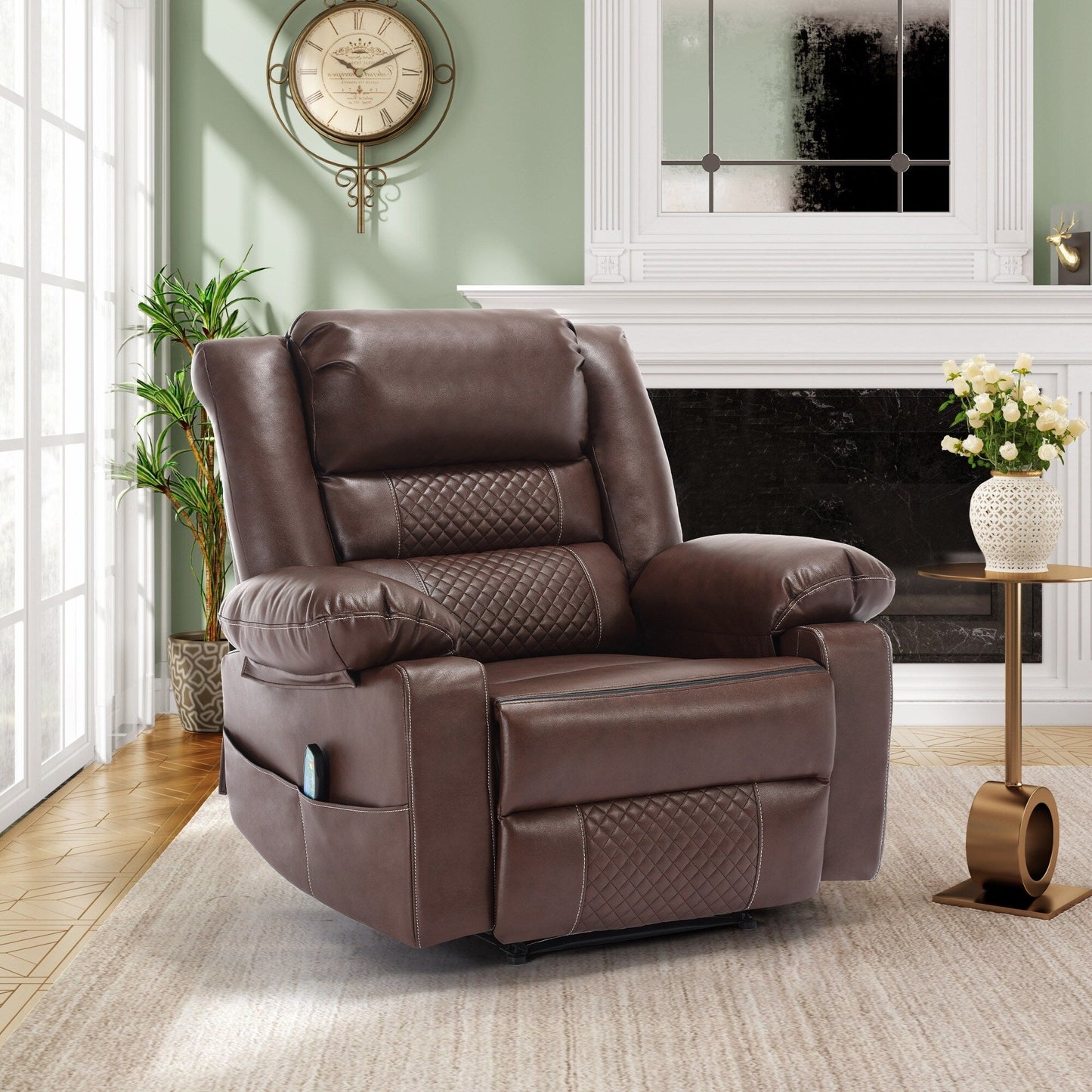 Brown Manual Recliner with 8-Point Massage, Heated Function, and Sturdy Frame for Living Room Comfort