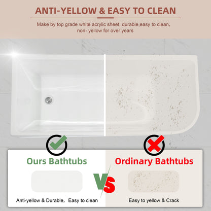CB HOME 59''/67'' Freestanding Acrylic Soaking Bathtubs, Soaking Tubs Single Side Against The Wall, Left/Right Overflow