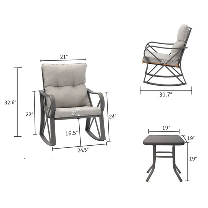 COSIEST 3-piece Outdoor Rocking Chair Chat Set with Side Table
