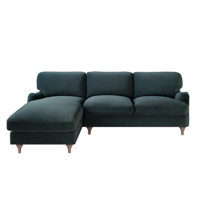 Daphnis Aegean Blue Velvet Sofa, Grande Chaise Sofa Left Hand Facing