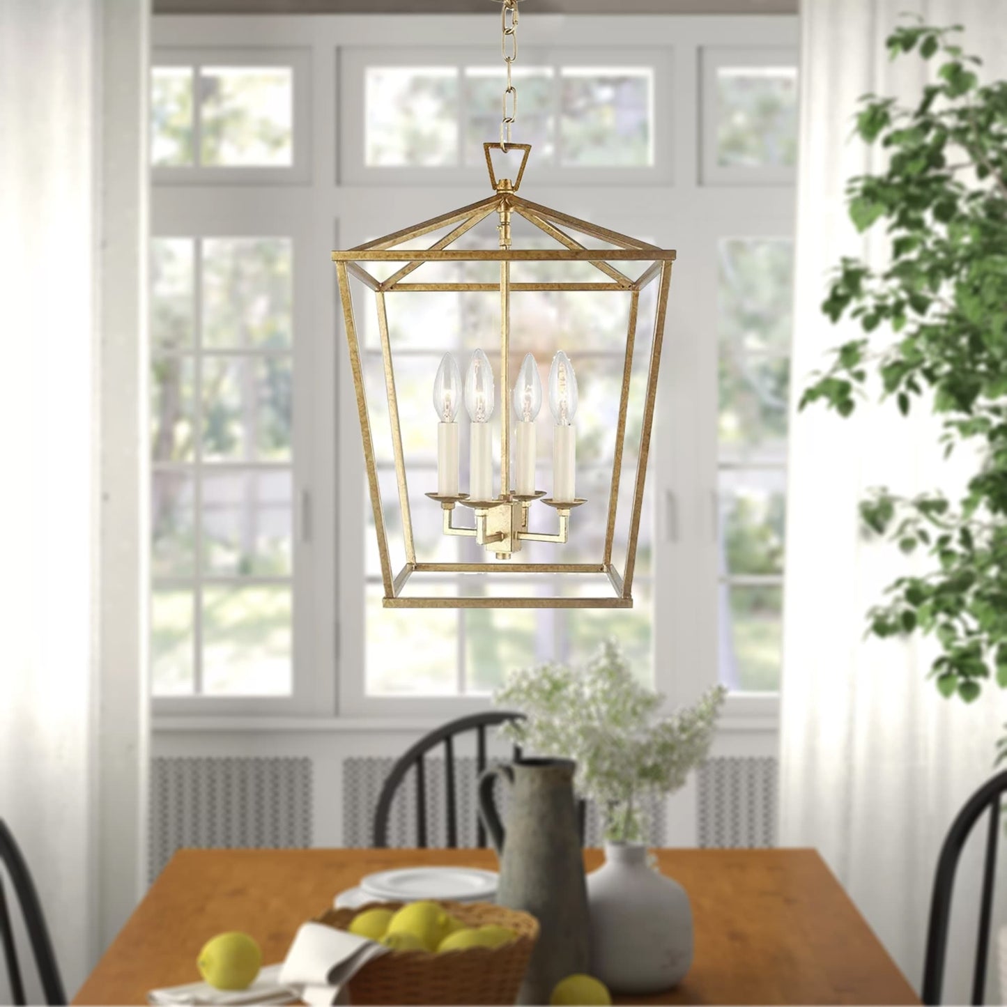 Candle Style Lantern Pendant Stairway or Kitchen Island Open Cage Chandelier - N/A