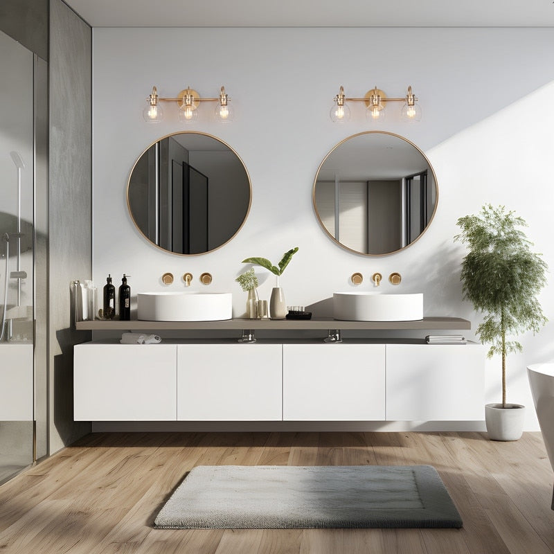 Modern Gold 3-Light Bathroom Vanity Light Orb Glass Wall Sconce