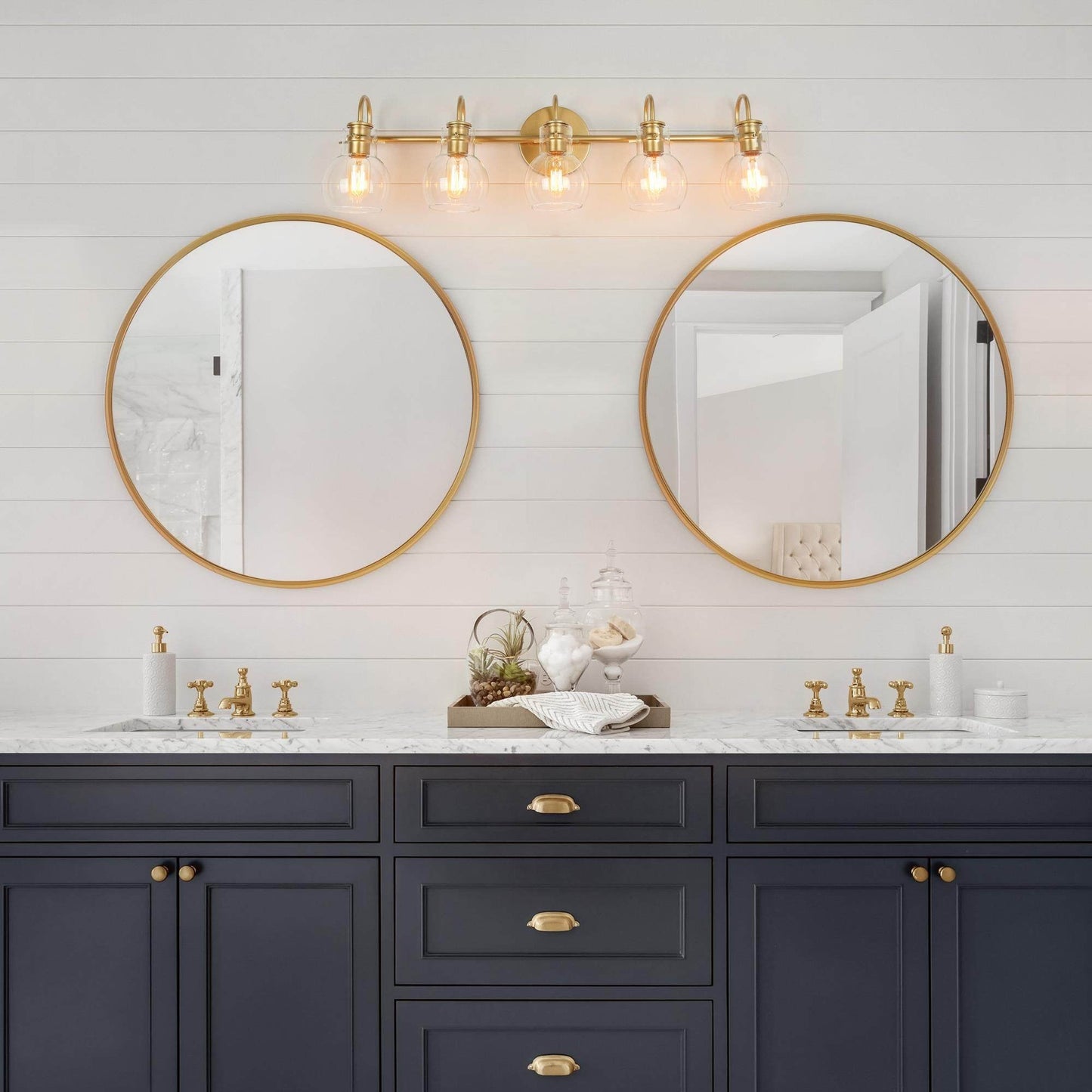 Modern Gold 3-Light Bathroom Vanity Light Orb Glass Wall Sconce