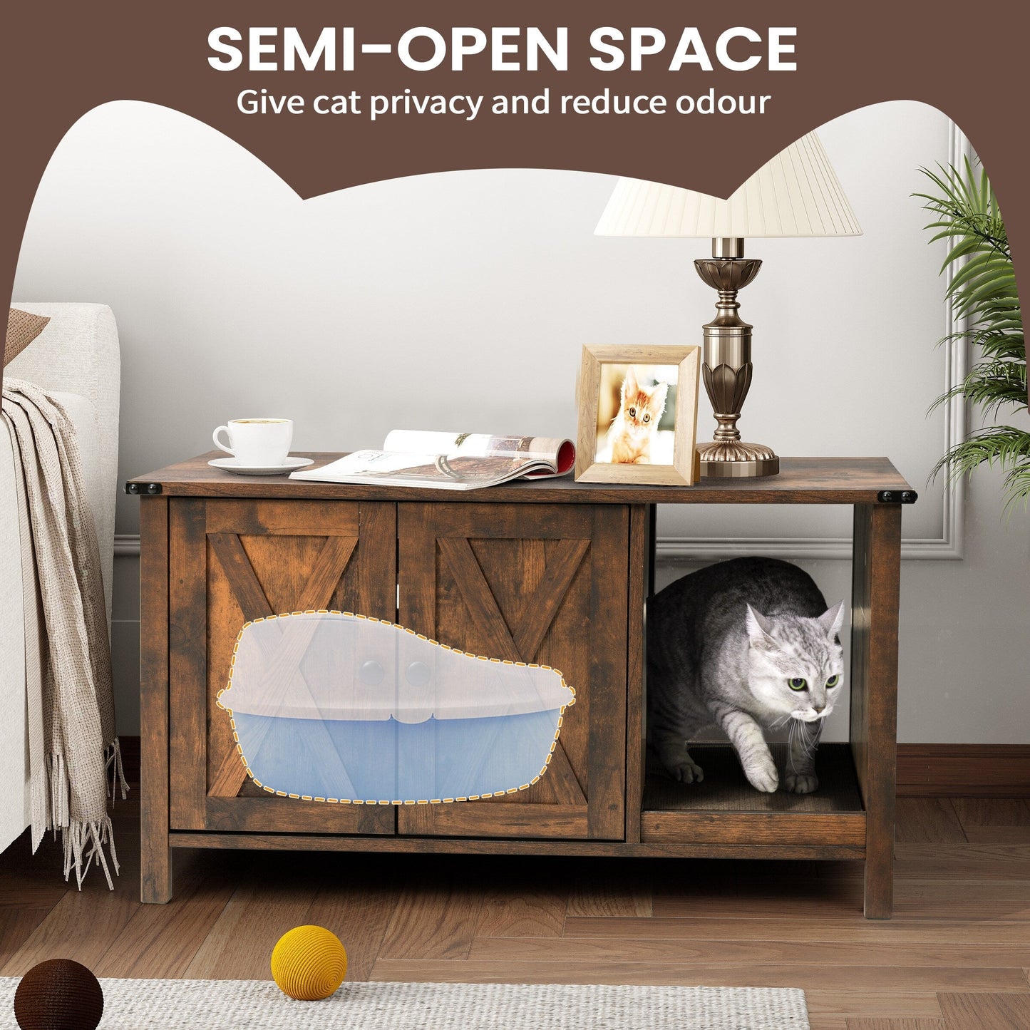 Cat Litter Box Enclosure, Hidden Wood Cat Washroom Furniture with Scratching Post