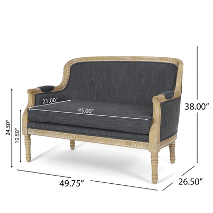 Charcoal Wood Loveseat Sofa with Rubber Wood Frame