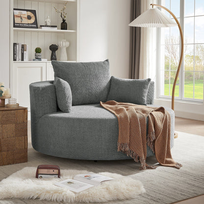 Chenille Accent Barrel Chair Lounge Chair, Round Sofa Chair Armchair with 360-Degree Swivel Base and 3 Removable Pillows