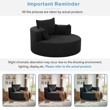 Chenille Accent Barrel Chair Lounge Chair, Round Sofa Chair Armchair with 360-Degree Swivel Base and 3 Removable Pillows