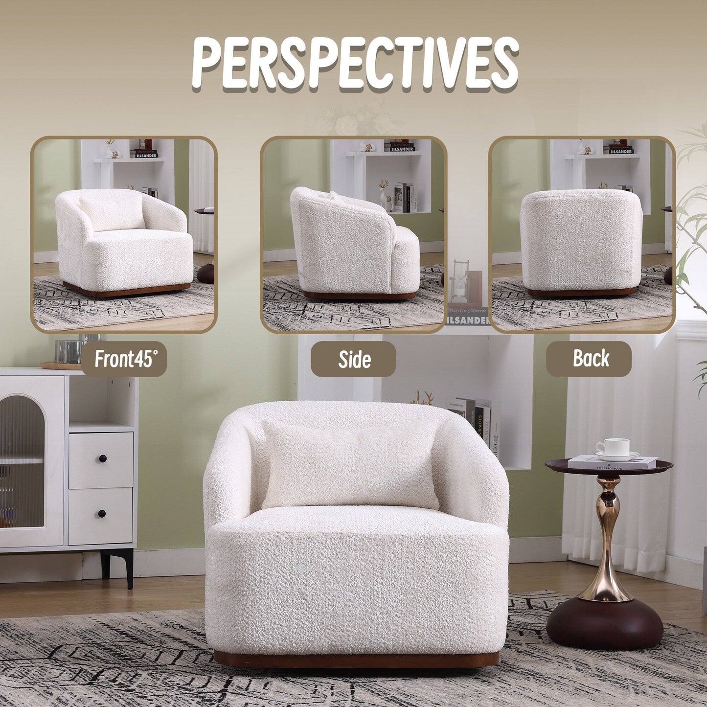 Chenille Swivel Barrel Chair, 360-Degree Comfy Accent Sofa for Living Room, Bedroom, and Study with Removable Cushion