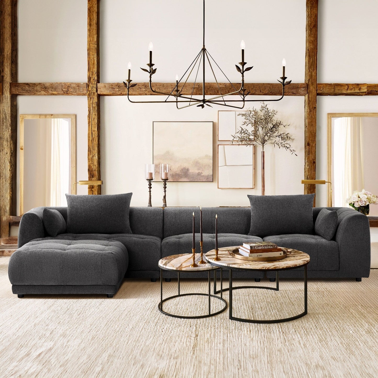 Cloud Modular Sofa Sectional 144 with Ottoman - Plush Chenille Fabric Living Room Couch