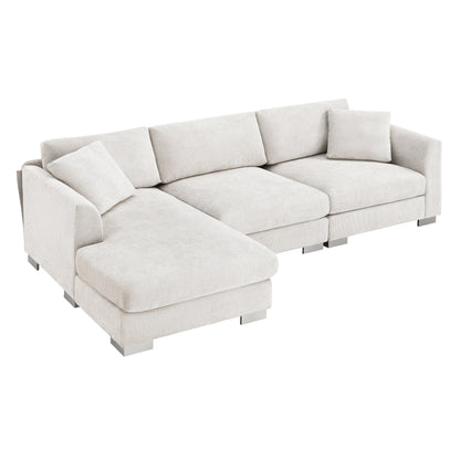 Cloud Sectional Sofa,L-Shaped Luxury Couch Set With 2 Free Pillows,4-Seat Chenille Indoor Furniture With Oversized Chaise