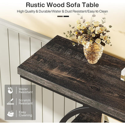 Console Table for Entryway, Industrial 4-Tier Sofa Table Behind Couch