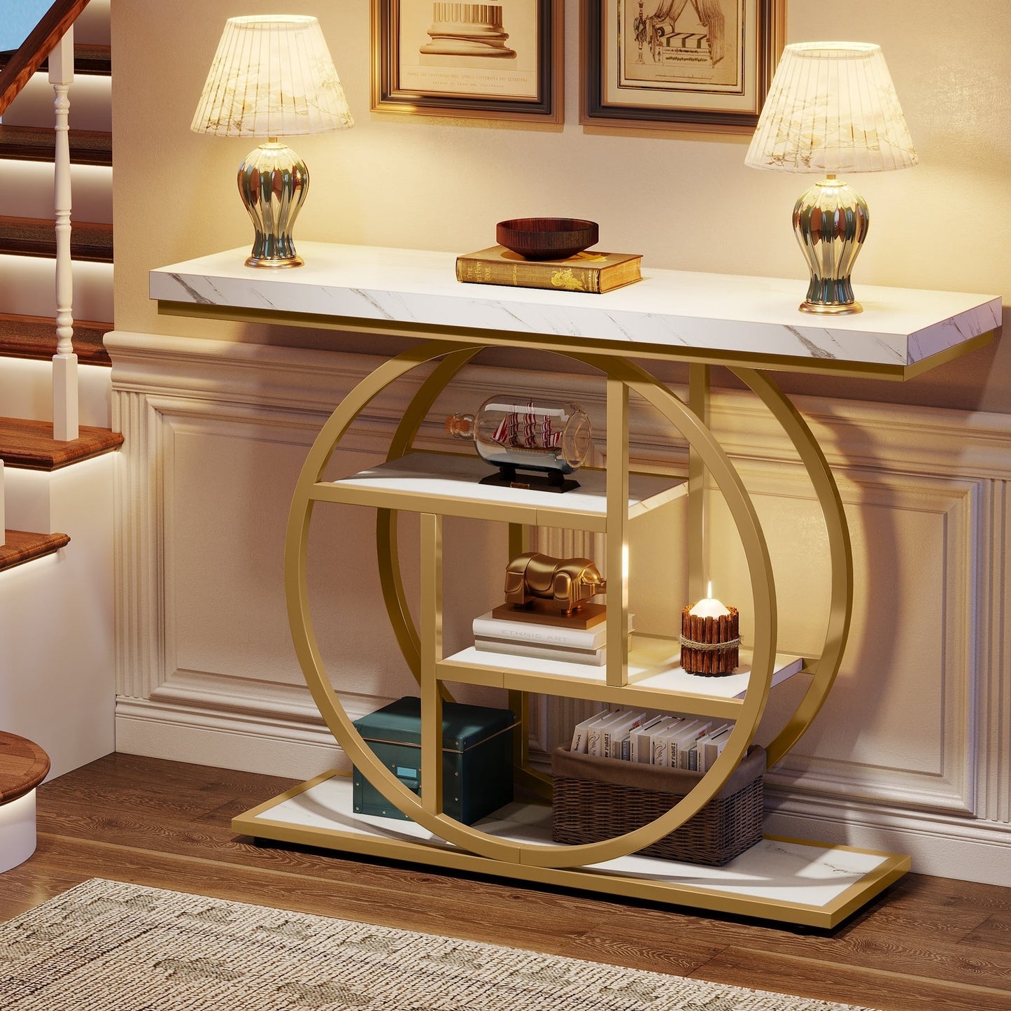 Console Table for Entryway, Industrial 4-Tier Sofa Table Behind Couch