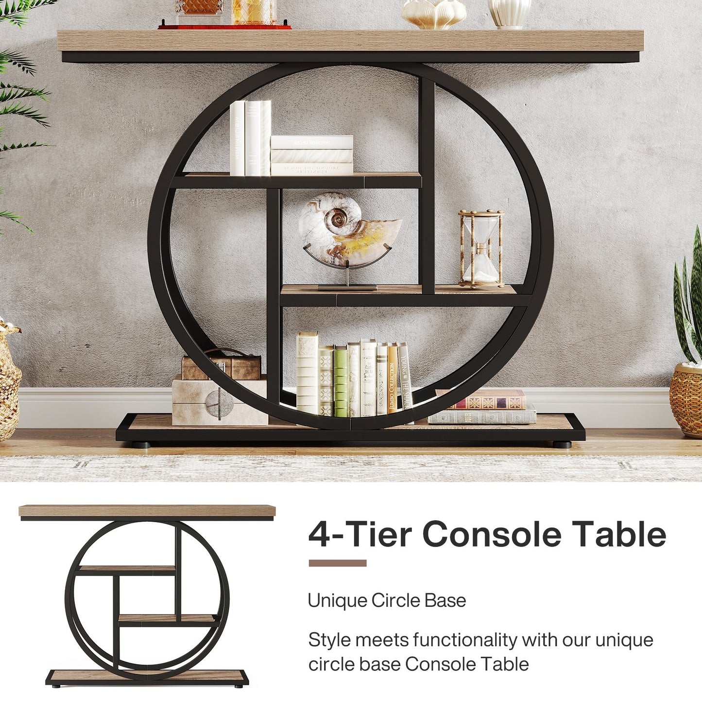 Console Table for Entryway, Industrial 4-Tier Sofa Table Behind Couch