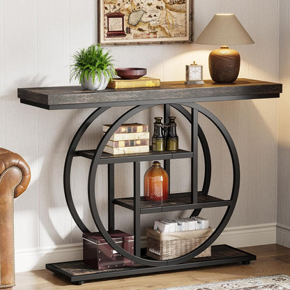 Console Table for Entryway, Industrial 4-Tier Sofa Table Behind Couch
