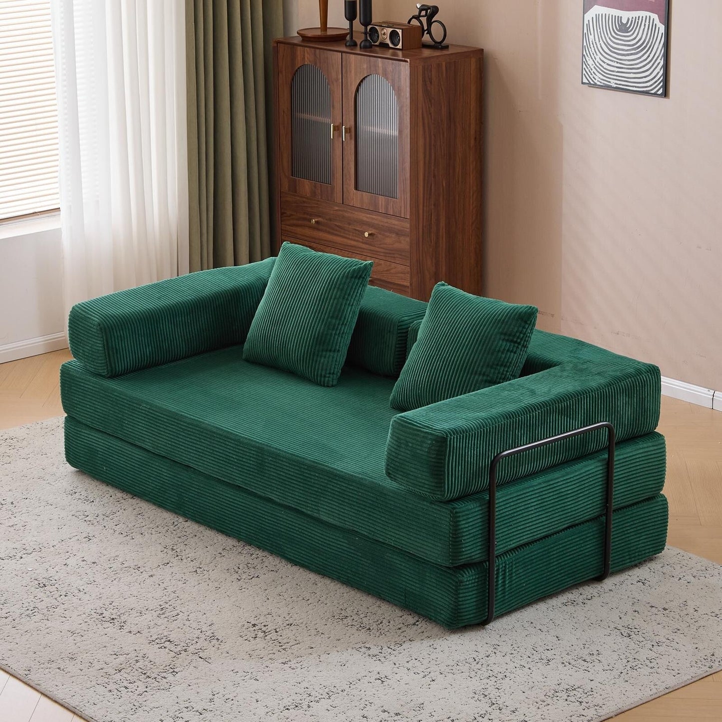 Convertible Floor Sofa Bed with Pillow Back Chenille Fabric for Living Room Bedroom