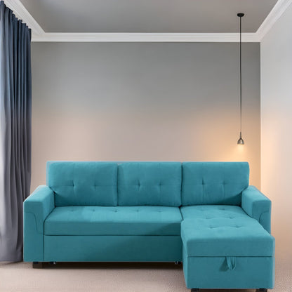 Convertible Reversible Sectional Sofa with Pull-Out Sleeper Bed, Hidden Storage Chaise, and Durable Legs