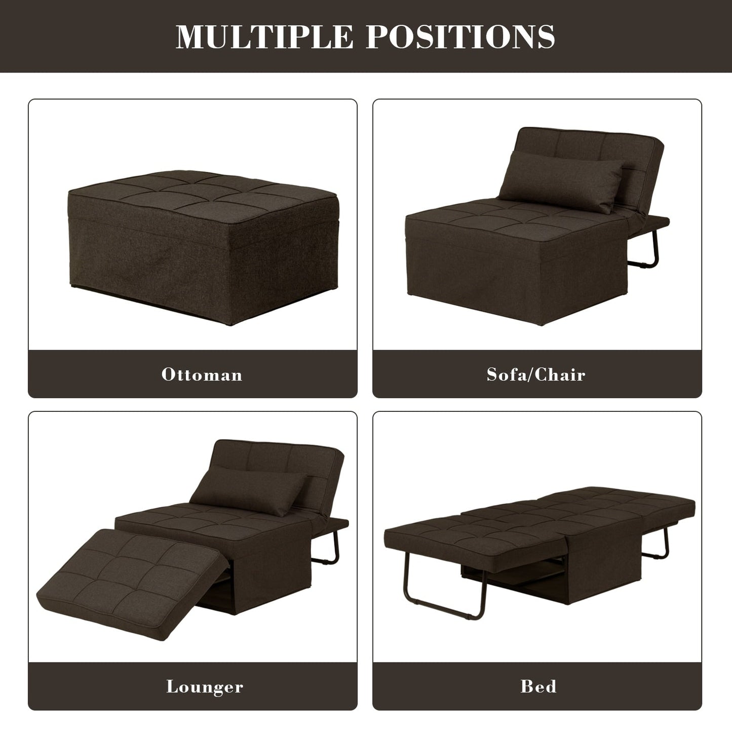 Convertible Sofa Bed Sleeper Sofa Chair Couch Folding Ottoman Recliner Chairs for Living Room