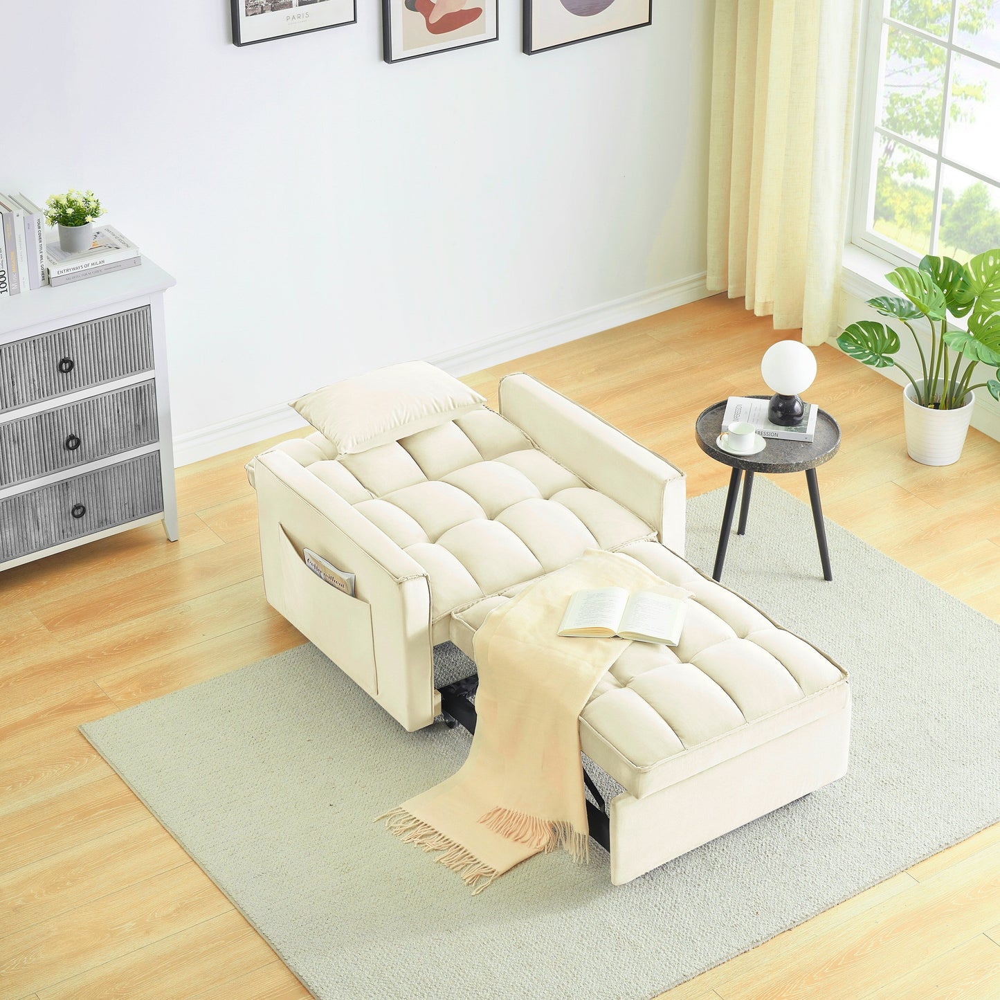 Convertible Sofa Bed with Adjustable Back and Wheel