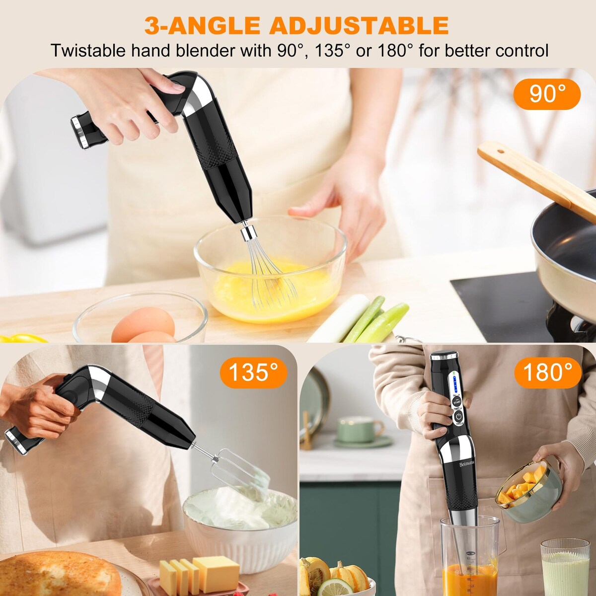 Cordless Hand Blender: 4-in-1 USB Rechargeable Immersion Blender, 21 Variable Speeds & 3-Angle Adjustable with 700ml Chopper