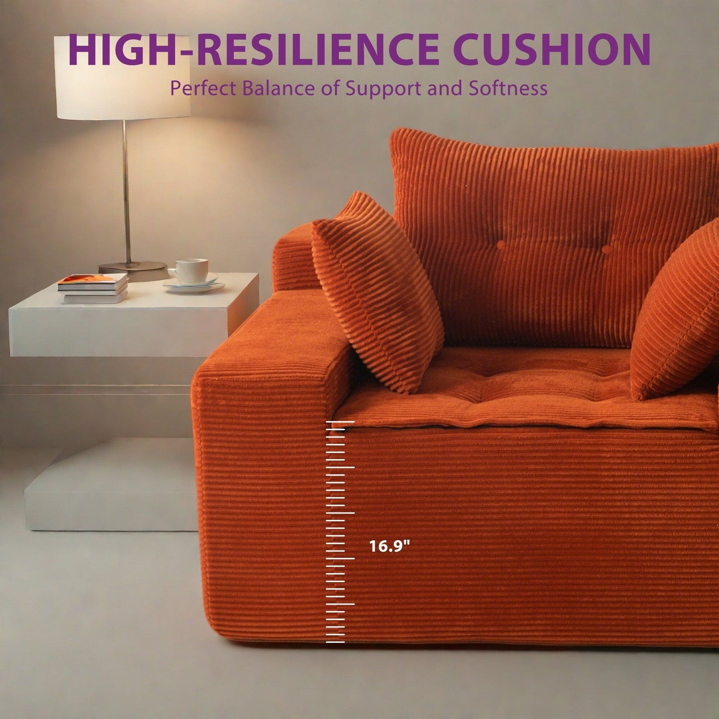 Corduroy Upholstered Memory Foam Sofa With Ottoman Upholstered Bean Bag Couch - 48.4Lx67.7Wx24.4H