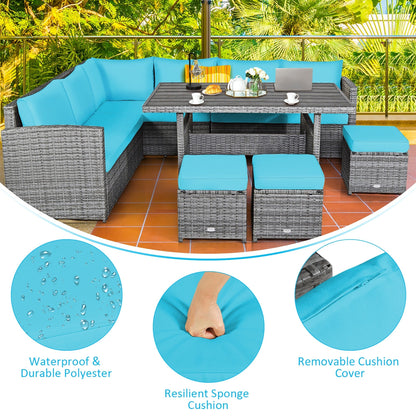 Costway 7 PCS Patio Rattan Dining Set Sectional Sofa Couch Ottoman - See Details