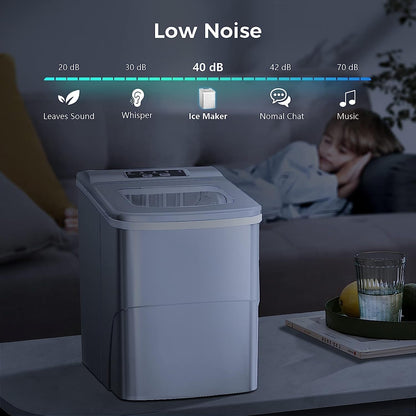 Countertop Ice Maker Machine, Ice Cube Ready in 6-8 Mins with Ice Scoop and Basket