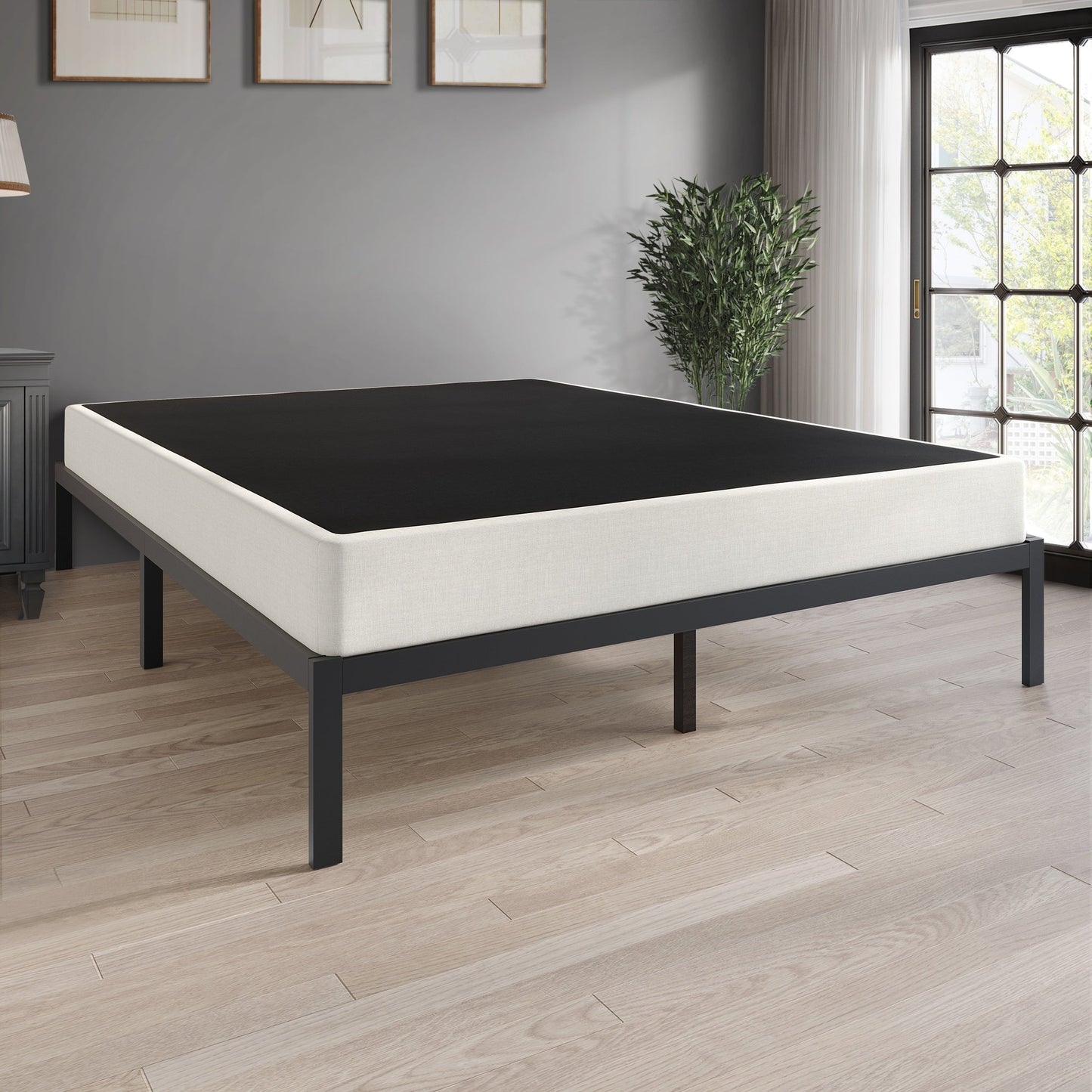 CraftPorch 5-Inch Metal Box Spring with Warm Grey Linen Cover