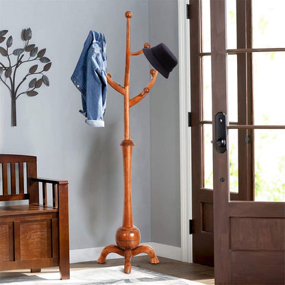 Tree-branch Rubberwood Freestanding Coat Rack with 8 Hooks - 24.5W x 70.87H