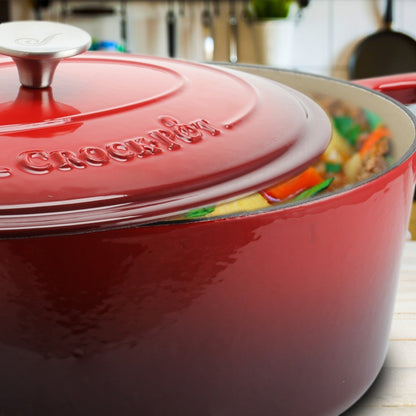 Crock Pot Artisan 7 Quart Oval Enameled Cast Iron Dutch Oven in Scarlet Red