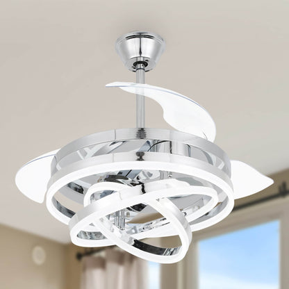 Cusp Barn 42 Retractable Ceiling Fan with Lights and Remote DIY Shape Fandelier Modern Silent DC Motor LED Ceiling Light
